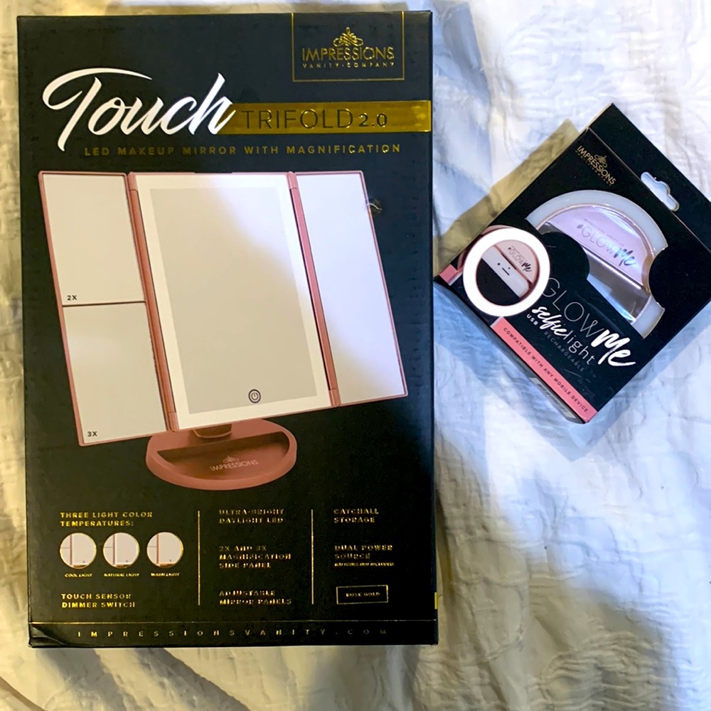 Impressions Vanity LED Makeup Mirror with magnification in rose gold